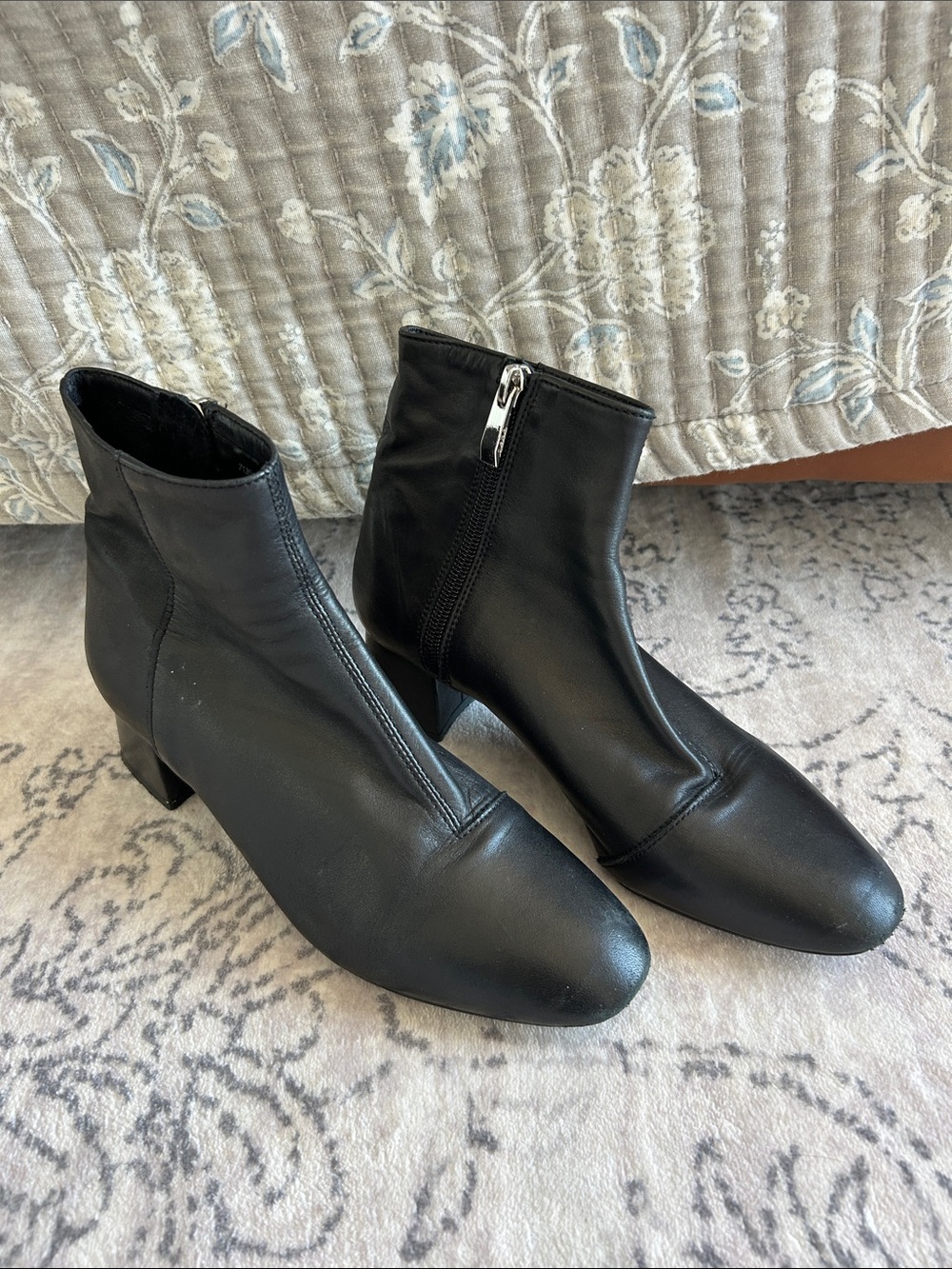 Zara Black Leather Ankle Boots with Side Zip
